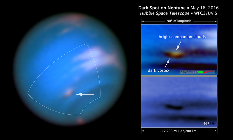 A close-up of the observed dark vortex (Image: NASA, ESA, and M.H. Wong and J. Tollefson (UC Berkeley))